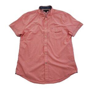 Tommy Hilfiger Polka Dot Shirt Men's XL Pink White Short Sleeve EUC Custom Fit